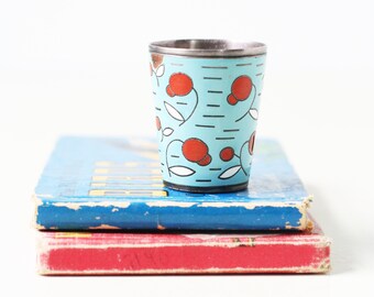 Vintage Enamel Cherry Cup, Miniature Cup, Enamel Shot Cup, Vintage Barware, Retro Style