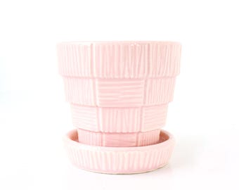 Maceta vintage McCoy, maceta McCoy rosa con diseño de cesta tejida, 7,6 cm de alto, decoración vintage para el hogar, estilo retro, decoración vintage para el jardín.