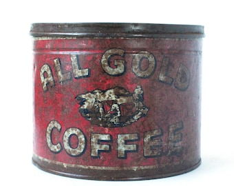 Café vintage All Gold, lata de café, San Antonio, TX, publicidad vintage