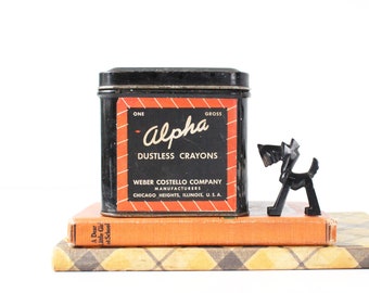 Vintage Chalk Tin, Alpha Dustless Crayons, Vintage Crayon Box, Vintage School, Vintage Orange and Black, Vintage Crayon Tin, Vintage Home