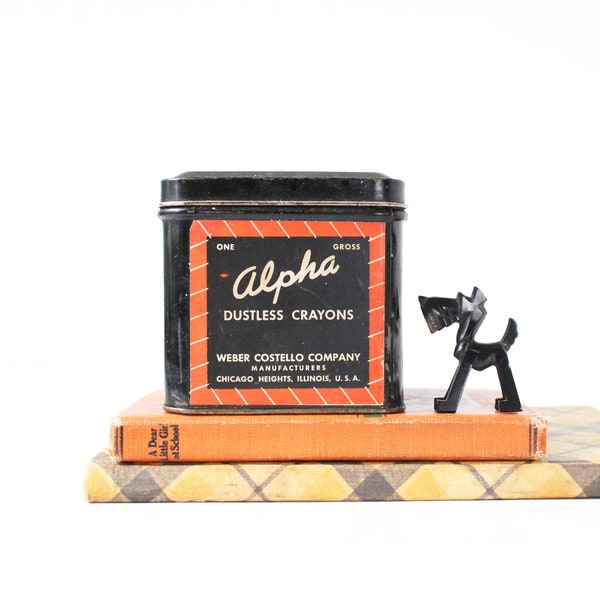 Vintage Chalk Tin, Alpha Dustless Crayons, Vintage Crayon Box, Vintage School, Vintage Orange and Black, Vintage Crayon Tin, Vintage Home