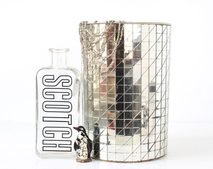 Vintage Disco Ball Trash Can, Disco Waste Basket, Mirrored Trash Can