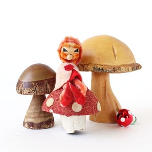 Vintage Gnom, gesponnene Baumwolle Gnom, Vintage Pilz, Pfeifenreiniger Figur, Vintage Weihnachtsverzierung, Vintage Urlaub