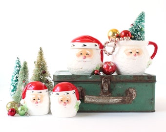 Vintage Santa Creamer, Sugar, Salt and Pepper, Vintage Christmas, Vintage Home Decor, Retro Style, Vintage Holiday