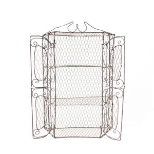 Vintage Wall Cabinet, Wire Display Shelf, Wireware Wall Hanging, Scrolly Wire, Primitive, Cottage Core Decor, Vintage Home Decor