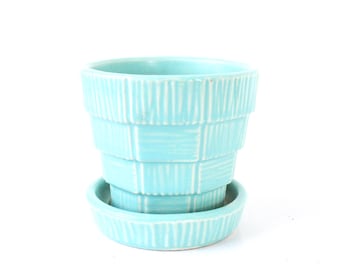 Vintage McCoy Planter, Blue Basketweave McCoy Planter, 3" tall, Vintage Home Decor, Retro Style, Vintage Garden Decor