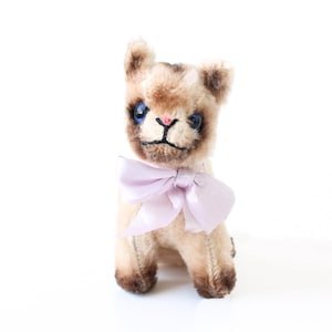Vintage Mohair Cat, Stuffed Animal Kitten, Steifff Cat, Purple Bow, Vintage Toy, Vintage Home Decor
