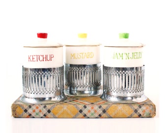 Vintage Condiment Containers, Jam, Jelly, Ketchup, Mustard, Kitchen King Containers, Vintage Kitchen, Vintage Home Decor, Retro Style