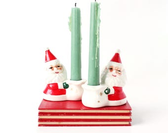 Candelabros vintage de Papá Noel, Navidad vintage, Ardco, Japón, Navidad kitsch, Decoración retro kitsch