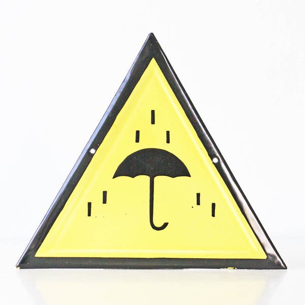 Vintage Enamel Sign, Umbrella, Rain