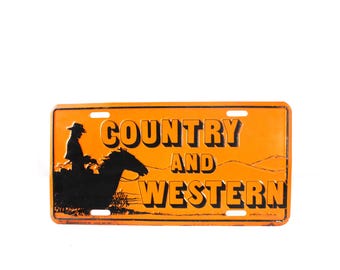 Vintage Country Western License Plate: Cowboy Horse Fashion Plate