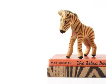 Vintage Steiff Velvet Zebra - West Germany Stuffed Animal - 1970s Decor