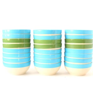 Vintage Raffiaware Bowls - Set of 24 Green & Blue Thermo Temp