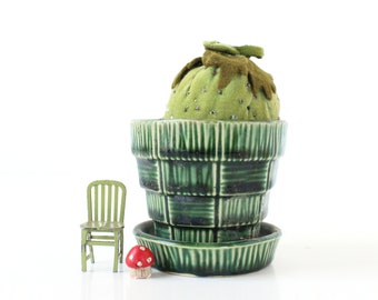 Vintage McCoy Planter, Green McCoy Planter, Basketweave McCoy Planter, 3" tall