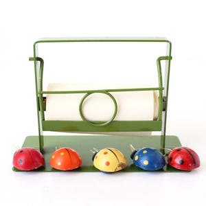 Vintage Counterpoint Note Roll, Avocado Green, with 5 Ladybug Magnets, Retro Mod Decor