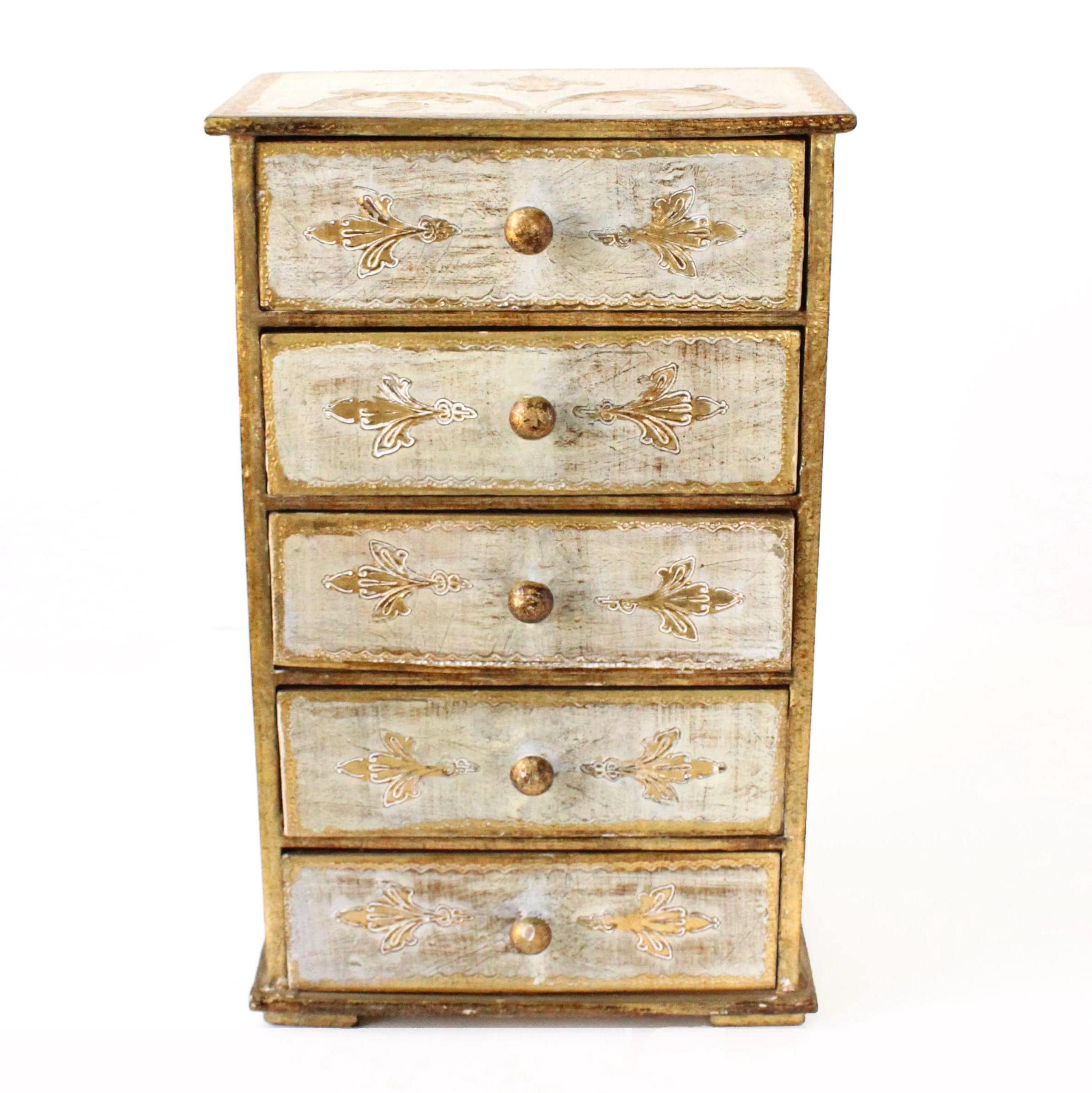 Vintage Florentine Jewelry Drawer Set: Gold and White Chest