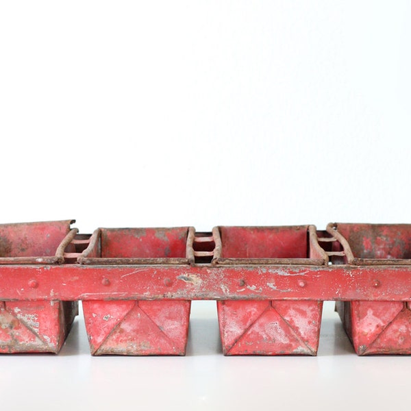 Vintage Industrial Bread Pan - Red