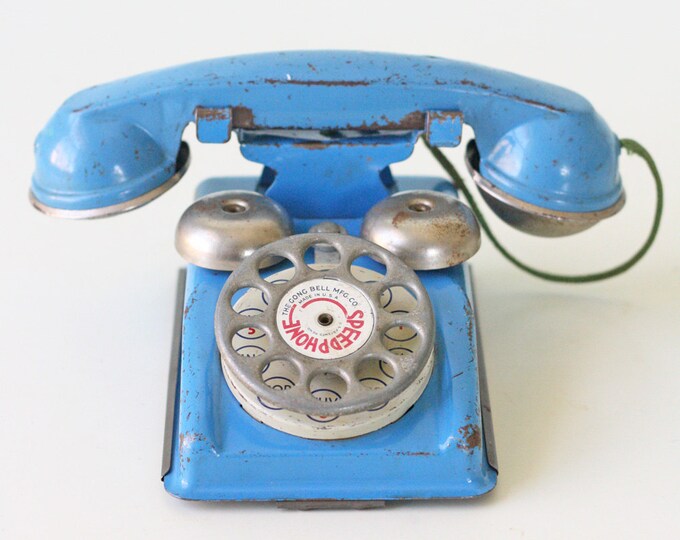 Vintage Toy Phone Tin Blue Speed Phone Gong Bell Etsy
