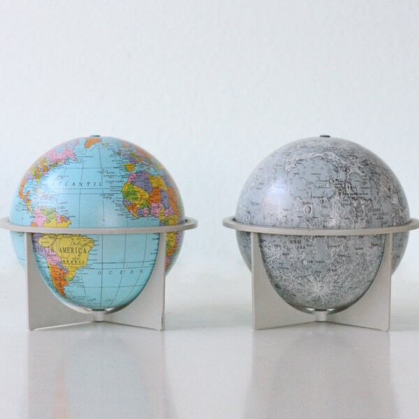 Vintage Moon and Earth Globe Set - 6" tin globes by Replogle