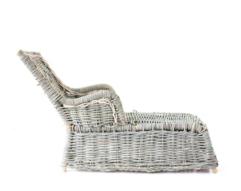 Vintage Blue Wicker Chair, Doll Size Furniture, Cottage Core Home Decor
