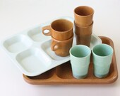 Vintage US Mess Hall Cups and Trays; set of 6 cups, 4 trays