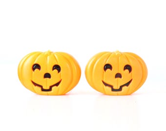 Vintage Halloween Jack O' Lantern Blow Mold Wall Hanging, Set of 2