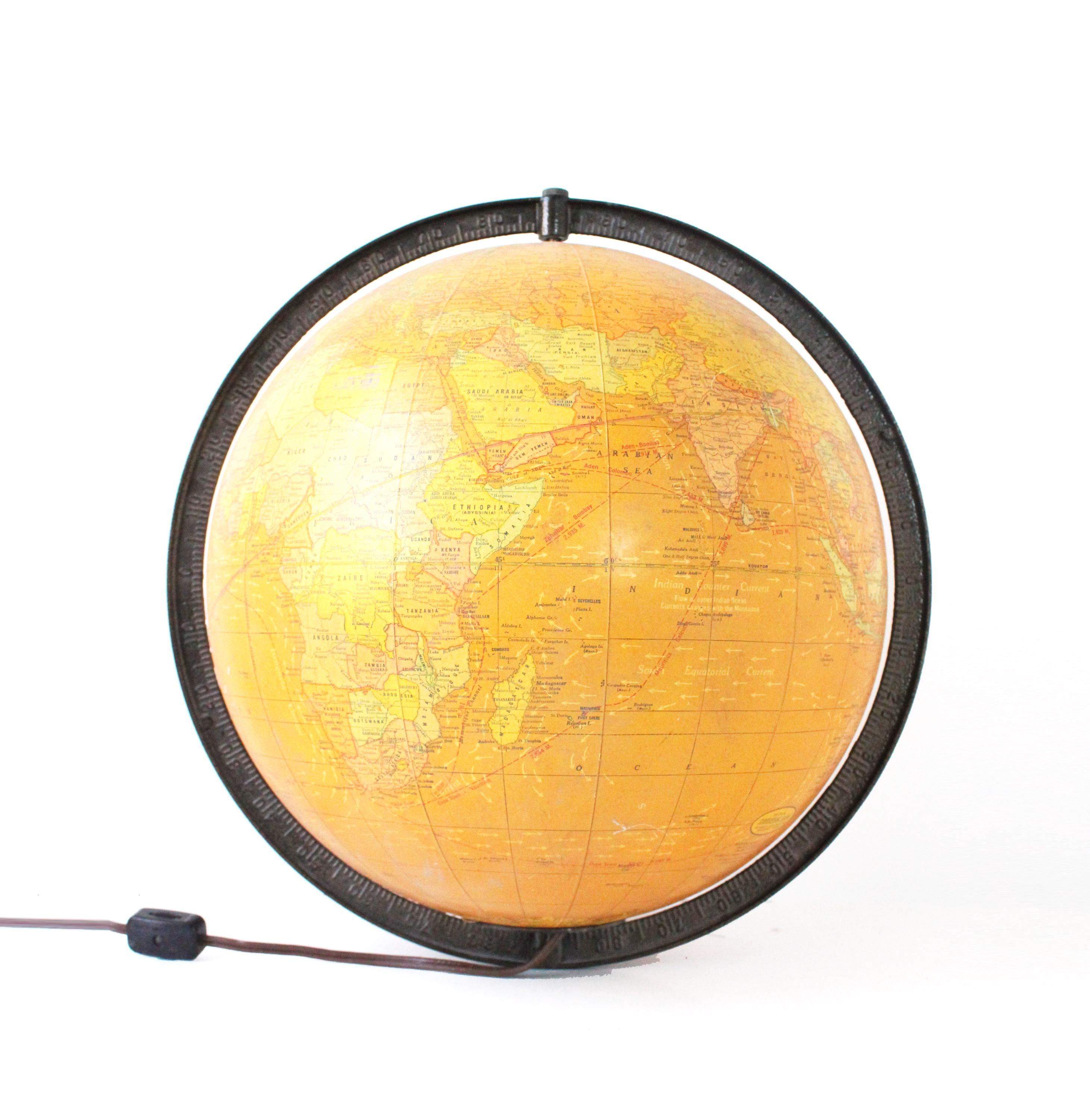 Vintage George F. Cram Company Classica World Globe Lighted