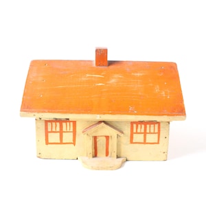 Vintage Wooden House, Orange and White House, Vintage Home Decor, Cottage Decor, Primitive, Wood House Box, Cozy Cottage, Vintage Wood Box