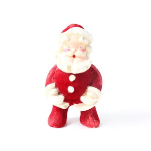Vintage Flocked Santa Claus Figure - Retro Christmas Decor