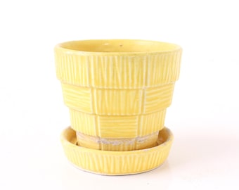 Maceta vintage McCoy, maceta McCoy amarilla con diseño de cesta tejida, 7,6 cm de alto, decoración vintage para el hogar, estilo retro, decoración vintage para el jardín.