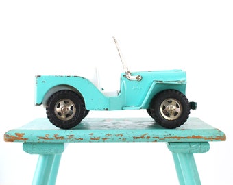 Vintage Tonka Jeep, Jeep Tonka turquesa, Camión Jeep de juguete retro, Decoración retro del hogar, Decoración vintage Hom