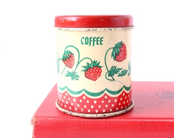 Vintage Strawberry Coffee Tin: Miniature Kitchen Canister