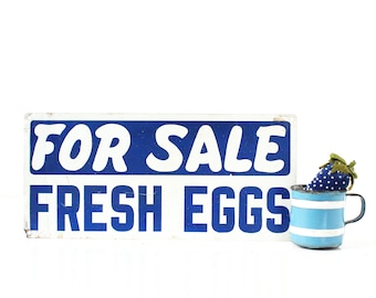 Vintage Fresh Eggs Sign, Fresh Eggs For Sale, Blue White Sign, Blue White Vintage, Vintage Farmhouse, Vintage Cottage, Vintage Home Decor