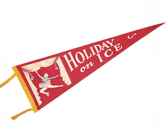 Vintage Holiday on Ice Pennant with Ice Skater Dancer Girl