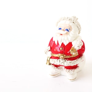 Vintage Christmas Santa Bank, Ceramic Santa Claus, Spaghetti Fringe, Vintage Napco, Vintage Holiday, Ceramic Santa Bank, Vintage Kitsch