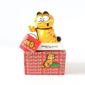 Vintage Garfield Figurine, Enesco, 1980s Decor, Congratulations You Did It, 80s Gift, Garfield Graduate Gift, 1981, Original Box and Tag