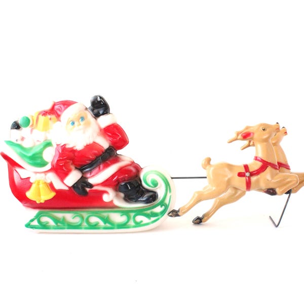 Vintage Santa Claus Blow Mold, Santa in Sleigh with Reindeer, Vintage Christmas, Empire, 1970
