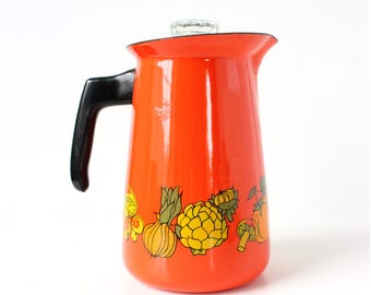Vintage Merry Mushroom-koffiepot: retro geëmailleerde keukenkan