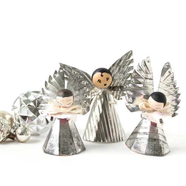 Vintage Handmade Angels, Aluminum Angel Choir, Set of 3, Vintage Christmas