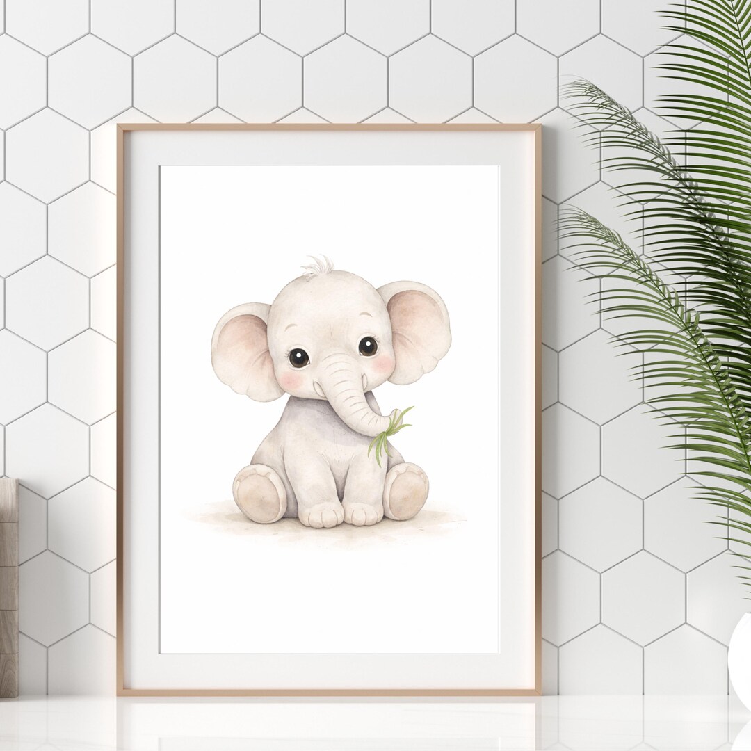Baby Elephant Nursery Wall Art Printable, Safari Animal Print, Neutral ...