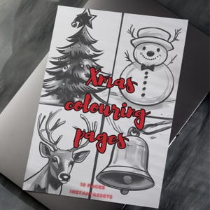 Christmas Coloring Pages Prints Set, Holiday Coloring Sheets, Festive Xmas Art, Coloring Book, Instant Download, Printable Christmas Pages