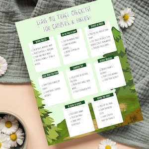Leave No Trace Checklist 8.5x11 | Hiking & Camping Printable | Outdoor Ethics Poster for Kids, Scouts, Forest School | Instant Download