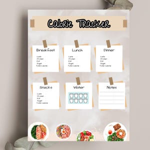 Calorie Tracker Printable 8.5x11 - Daily Meal & Macro Log PDF - Food Journal for Weight Loss - Instant Download Diet Planner Page