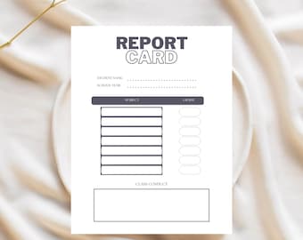Printable Report Card Template | Editable School Report | Homeschool Grade Sheet | 8.5x11 PDF | Student Evaluation | Instant Download
