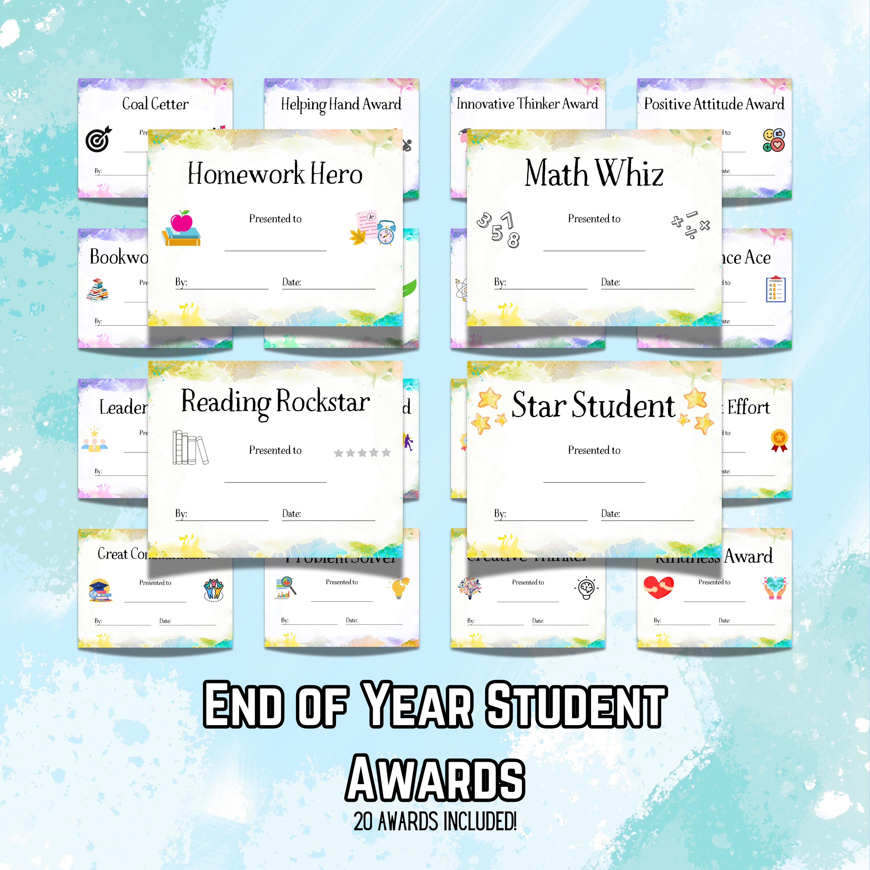 20 Printable Student Awards - Star Student, Reading Rockstar, Math Whiz, Homework Hero + More | Instant Download | 11x8.5 in Landscape