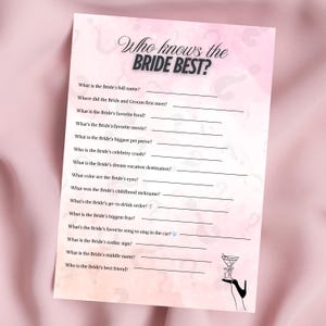 Who Knows the Bride Best? | Printable Bachelorette Party Game | Fun Bridal Shower Game | Instant Download | Wedding Party Activity