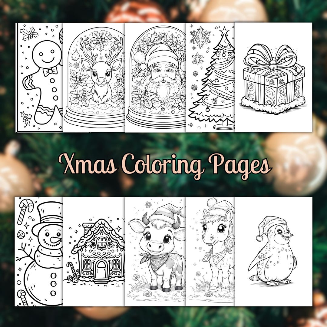 Xmas Printable Coloring Pages Set Holiday Coloring Sheets Christmas