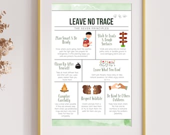 Leave No Trace Poster Printable 11x17 | 7 Outdoor Ethics Principles for Kids & Classrooms | Nature Rules Sign | Hiking Camp Decor