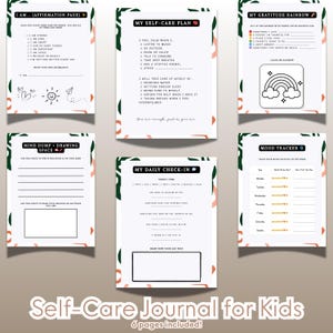 Diario de autocuidado infantil imprimible - Paquete de 6 páginas de actividades de salud mental - Registro diario, seguimiento del estado de ánimo, páginas de gratitud - Tamaño carta (EE. UU.) 8 x 11 pulgadas