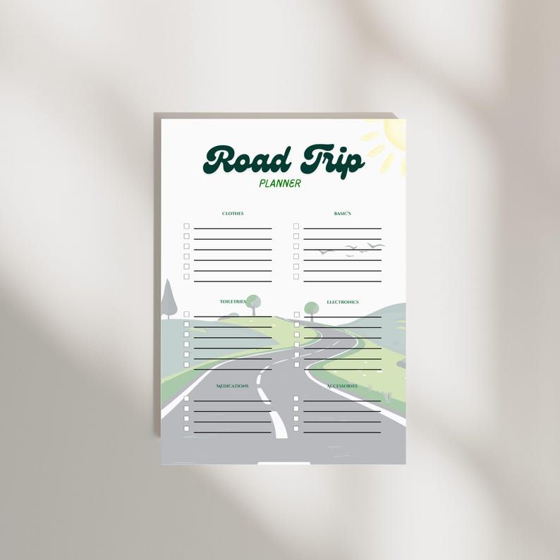 Road Trip Planner Printable | Travel Checklist | Packing List Organizer ...